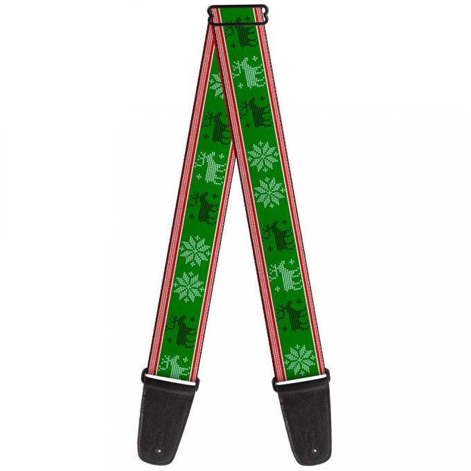 Guitar Strap - Christmas Stitch Moose/Snowflakes Red/Green