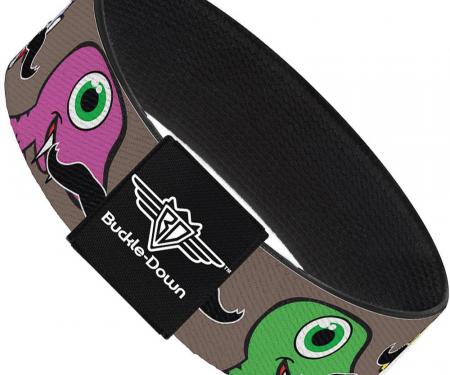 Buckle-Down Elastic Bracelet - Cute Dinosaurs w/Mustaches Gray