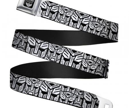 Transformers Autobot Logo Black/Silver-Fade Seatbelt Belt - Autobots Swirl Stacked White/Black Webbing