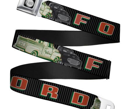 Ford F-100 Logo Full Color Black/Grays Seatbelt Belt - FORD/Classic Ford Trucks Vertical Stripe Black/Grays/Green/Red Webbing