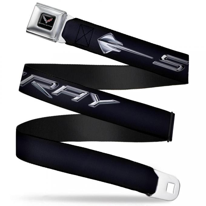 C7 Full Color Black Seatbelt Belt - C7 STINGRAY Logo Black/Silver Webbing