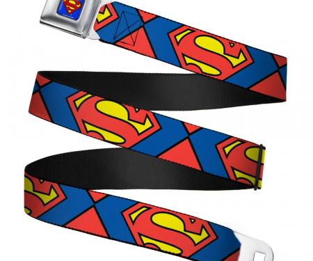 Superman Full Color Blue Seatbelt Belt - Superman Shield CLOSE-UP Blue/Red/Yellow Webbing