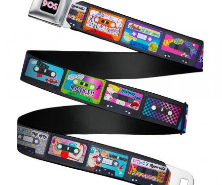 Nick 90'S Rewind Icon Full Color Black/Blue/Pink Seatbelt Belt - Nick 90's 13-Mash Up Cassette Tapes Black Webbing