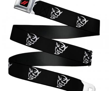 Dodge Rhombus Icon Full Color Black/Red Seatbelt Belt - Dodge Demon Icon Black/White Webbing