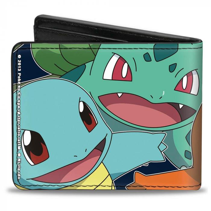 Bi-Fold Wallet - Pikachu & Kanto Starter POKEMON Stacked CLOSE-UP ...