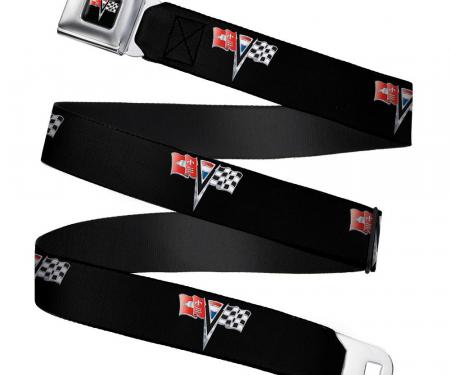 Corvette Stingray C2 Emblem Full Color Black Seatbelt Belt - Corvette Stingray C2 Emblem Black Repeat Webbing