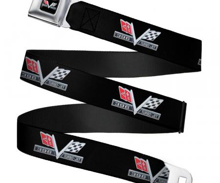 1967 Impala 396 TURBO-JET V Emblem Full Color Black/Silver/Red/White Seatbelt Belt - 1967 Impala 396 TURBO-JET V Emblem Black/Silver/Red/White Webbing