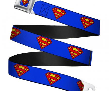 Superman Full Color Blue Seatbelt Belt - Superman Shield Blue Webbing