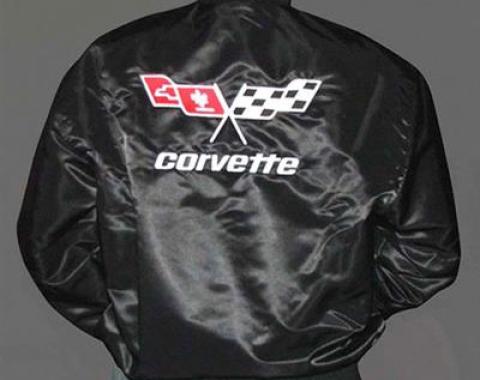 Jacket - Black Satin With Embroidered 77-82 C3 Emblem