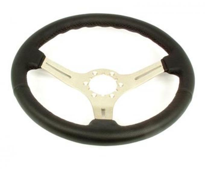 1969-1982 Steering Wheel - Black Leather / Brushed Split Spoke - With T And T
