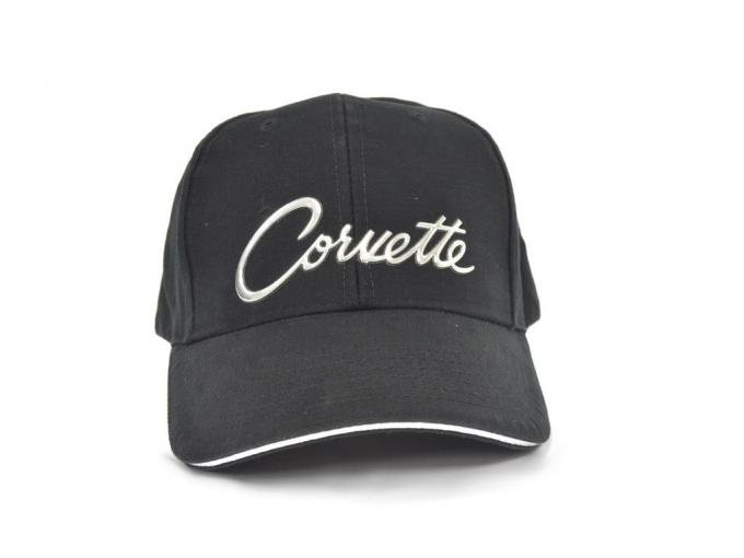 Hat- Black With Liquid Metal Corvette Script