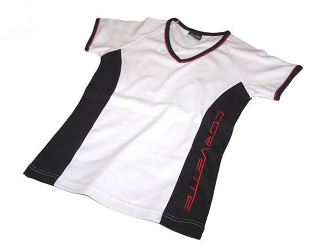 T-Shirt - Junior Short Sleeve White Black And Red Contrast Corvette