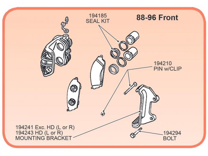 88-96 Front Brake Caliper Guide Pins With Clips And Retainers
