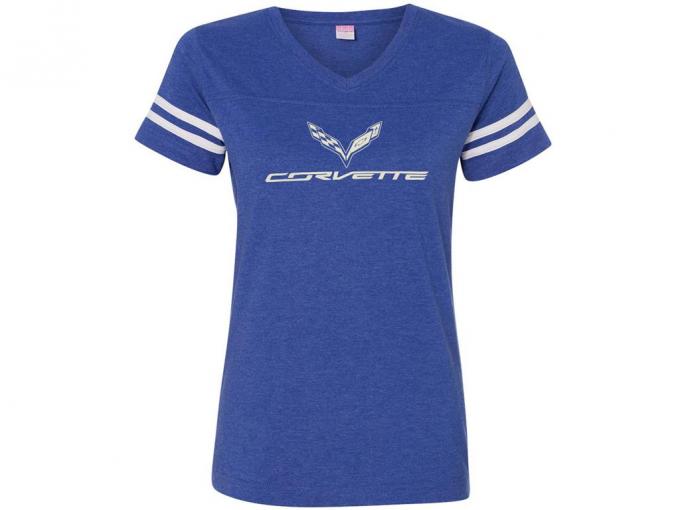 Corvette Ladies Royal Blue Football Jersey T-Shirt