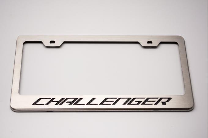 Custom License Plate Frame with "Challenger" Lettering, Green Carbon Fiber