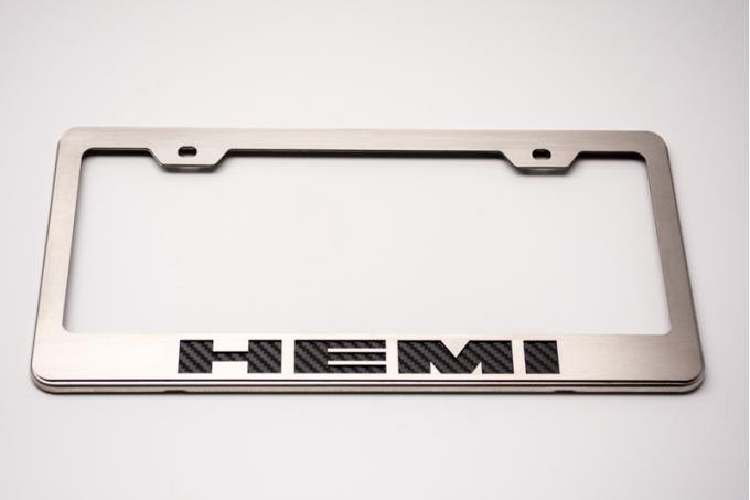 Custom License Plate Frame with "HEMI" Lettering, Dark Blue Solid