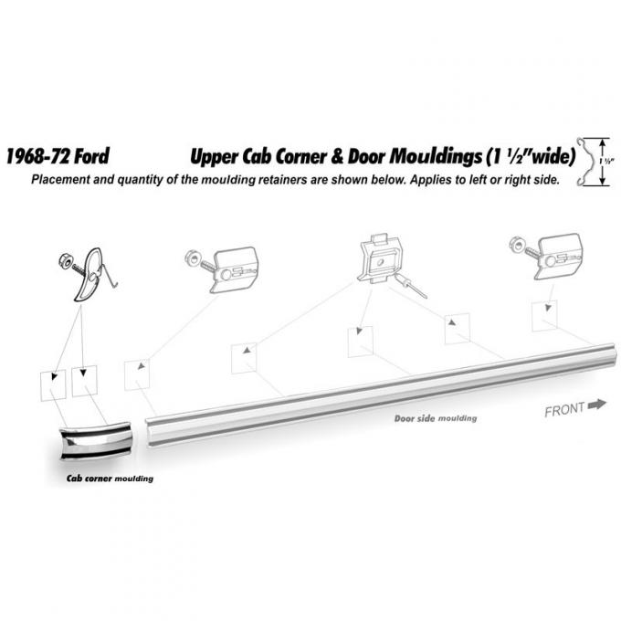 Dennis Carpenter Upper Cab Corner Molding - Right or Left - 1968-72 Ford Truck C8TZ-81423A16-A