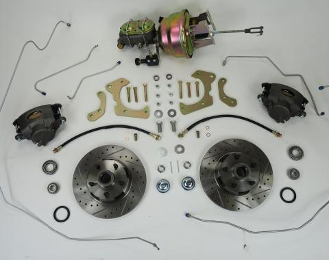 Full Size Chevy Complete Power Disc Brake Kit, With 9 Booster & Standard Steel Lines, 1965-1968