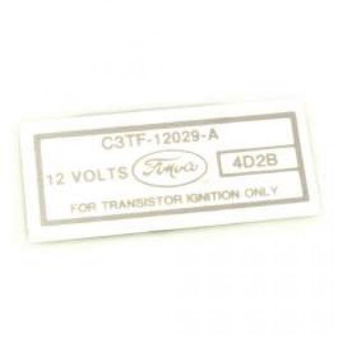 Ignition Coil Decal - For Transistorized Ignition - C3TF-12029-A - Silver Lettering
