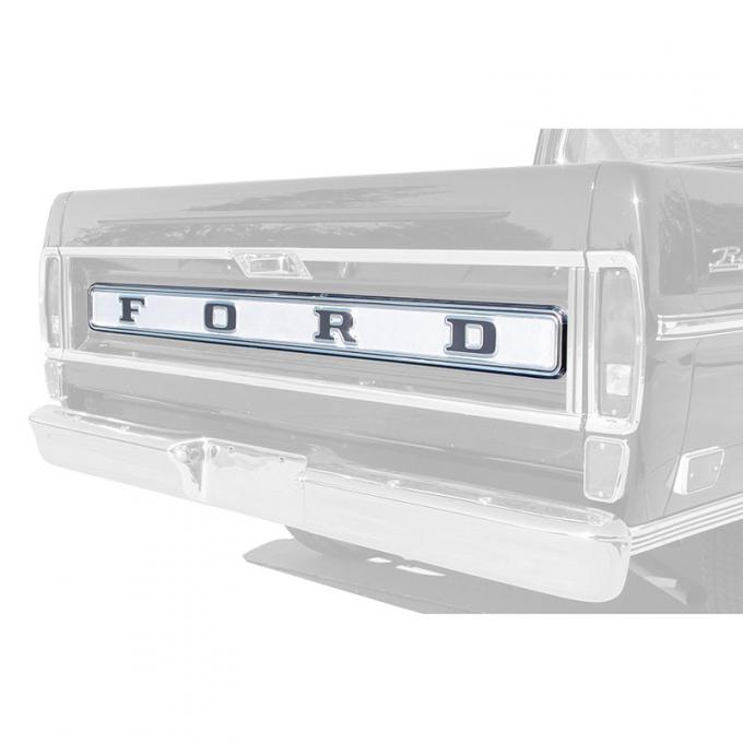 Dennis Carpenter Tailgate Outside Finish Panel - Black on Silver - 1968-70 Ford Truck C8TZ-99425A34-A