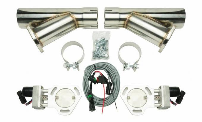 Pypes Dual Y Exhaust Electric Dump Cutout 3 in Natural Finish Hardware Included Aluminum And 304 Stainless Steel Material Exhaust HVE10K3