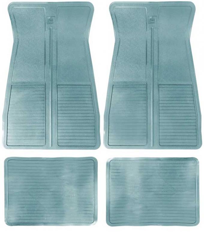 OER 1973-81 GM, Rubber Floor Mat Set, With GM Logo, Factory Style, Set of 4, Light Blue CM65103