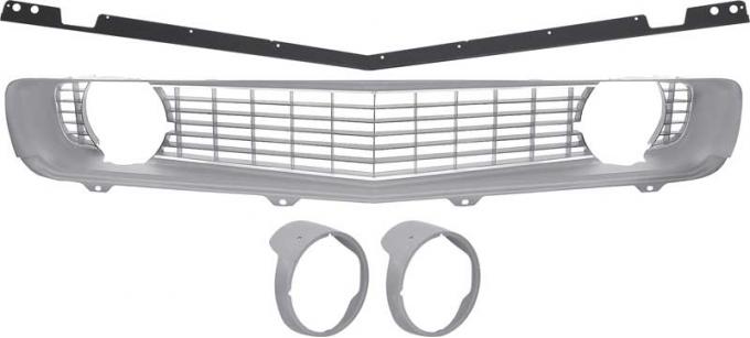 OER 1969 Camaro Restorer's Choice Standard Silver Grill Kit with Headlamp Bezels without Chrome Ring *R5028G